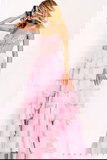 Strapless beaded corset prom dress with tiered skirt