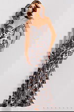 Backless sequin formal dress in leopard print