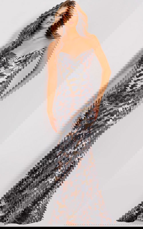 Backless sequin formal dress in leopard print