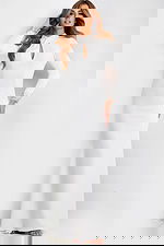 High neck open back formal gown with long sleeves