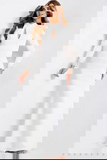 Long sleeve open back prom dress with beaded cuffs