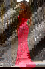 back of strapless one shoulder beaded dress 49137