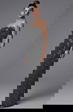 Strapless column gown with crystal mesh fabric and fitted silhouette