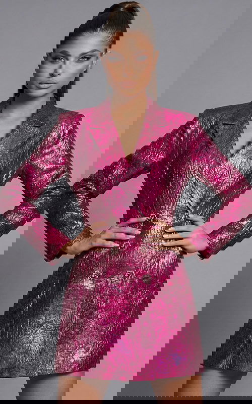 Structured tailored jacket with metallic textured fabric and notched lapel