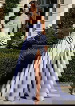 high slit embellished a line dress 49196