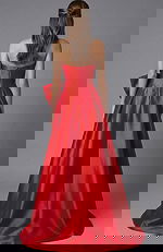 back of red strapless ball gown 49196