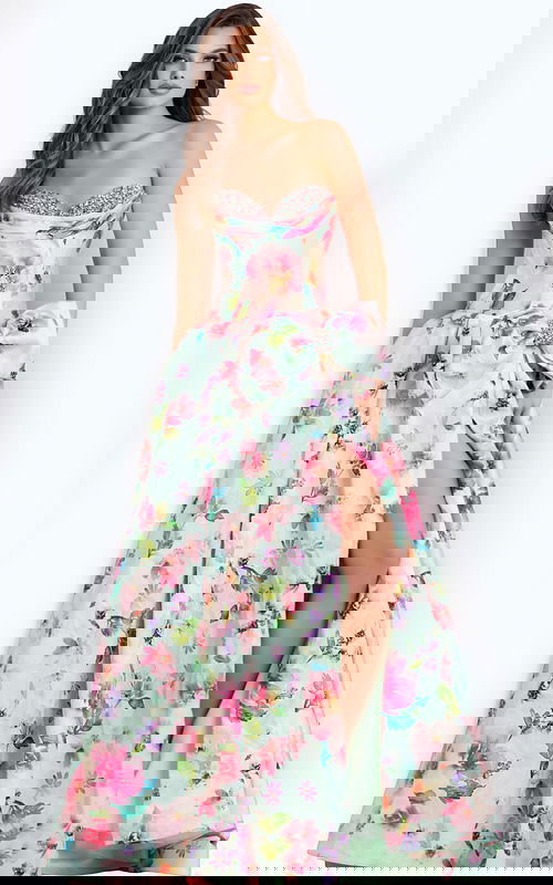 Sweetheart Floral Gown With Beaded Neckline