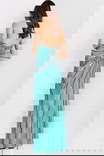 Sparkling strapless gown featuring plunging neckline