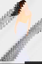 Sequin spaghetti strap gown with open back