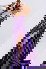 fully embellished purple dress with taffeta side drape 49226