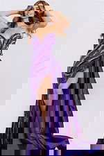 fully embellished purple dress with taffeta side drape 49226