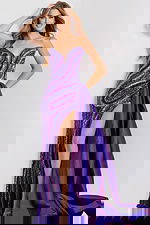 high slit v neck purple dress 49226