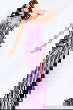 Purple sequin gown with geometric beading 49228