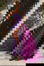 Glamorous purple gown with sequin detailing and train