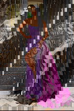 Elegant fitted beaded dress with detachable satin overskirt