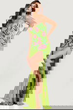 Strapless Floral Sequin Prom Dress