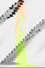 Green Sequin Gown With Pink Flowers