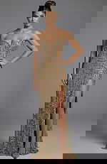 strapless embellished high slit gold dress 49232