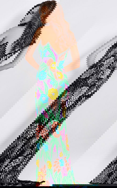 multi color fitted v back dress 49234