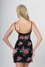 Jovani 49235 back view of black floral sequin fitted short homecoming dress with sweetheart neckline, keyhole front and spaghetti straps