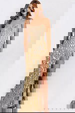 Elegant strapless gold evening dress