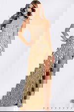 Strapless gold sequin prom dress