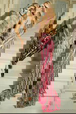 Glamorous evening gown with geometric bead design and slit