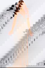 nude beaded high slit dress 49248