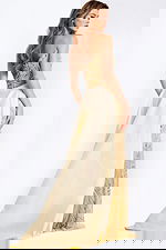 Elegant gold formal gown with high slit