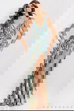 Sleeveless embellished dress with side slit 49256