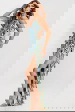 cut out embellished v neck dress 49256