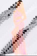 Pink one shoulder sequin prom dress with side slit