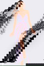 Strapless Sequin Gown with Deep V and High Slit 49270