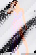 Strapless sequin gown with thigh slit 49270