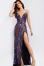 Strapless sequin gown with thigh slit 49270