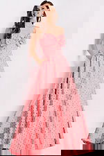 strapless ball gown featuring metallic polka dots 49340