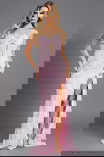 Strapless Lace Corset Gown with Slit 49352