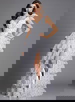 layered skirt high slit dress 49358