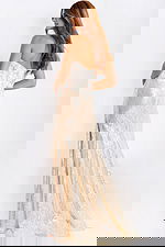 Elegant beaded gown with thigh-high slit