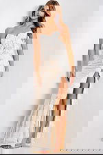 Strapless nude prom dress with slit