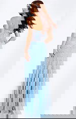 Strapless fitted blue prom gown with sparkling crystal embellishments