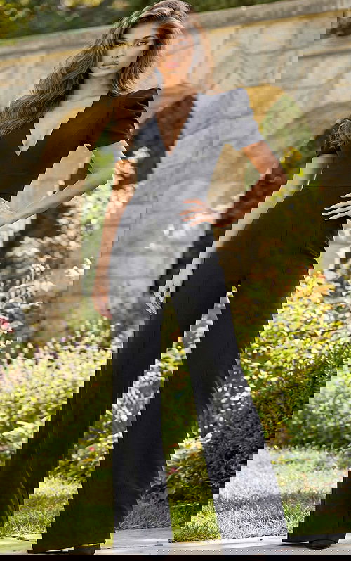 Elegant V Neck Tailored Jumpsuit With Puff Sleeves