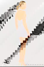 ruched bodice strapless black mini dress with side drape 49413