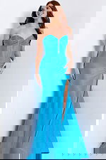 blue sweetheart neckline dress with high side slit 49414