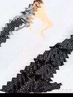 Black ruffled gown with metallic polka dots 49419