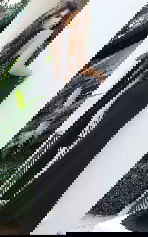 Jovani 49439 black one shoulder fitted prom dress with beaded bodice, lace up corset back, draped shoulder sash, and jersey mermaid skirt with sweep train