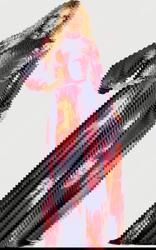 floral print long sleeves mob dress 49464