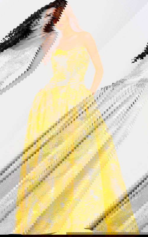 Strapless Jacquard Ball Gown With Bows