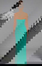 back of crepe green dress with ruched bodice 49505