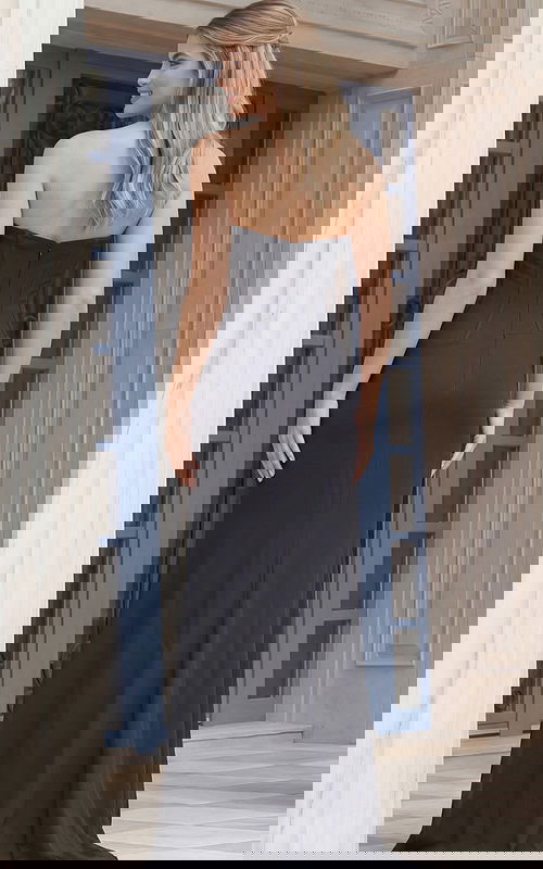 strapless fitted gown with clean silhouette and structured bodice